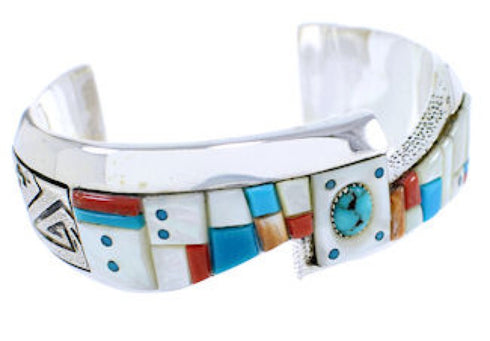 Multicolor And Genuine Sterling Silver Southwest Cuff Bracelet RS75359